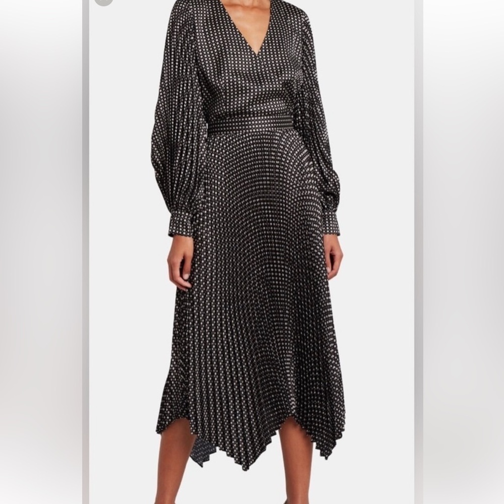 NWT $278 INTERMIX Bella Polka Dot Pleated Midi Skirt assymetrical hem